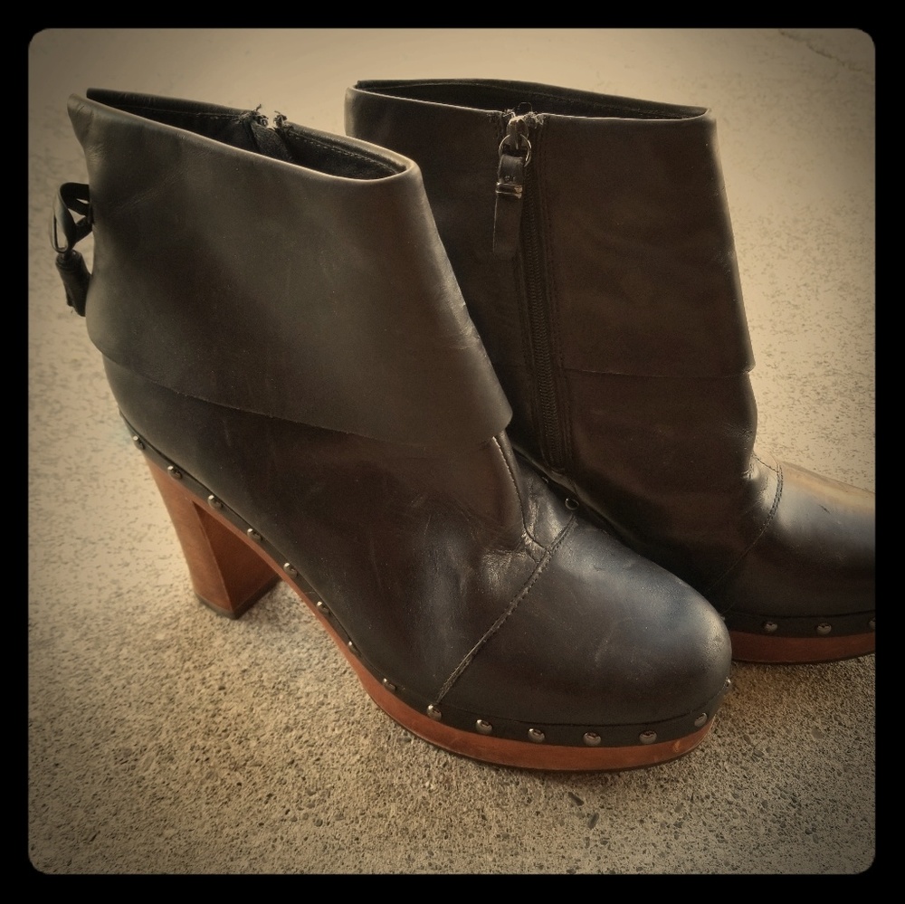 Via Spiga Studded Leather & Wood Booties -size 10